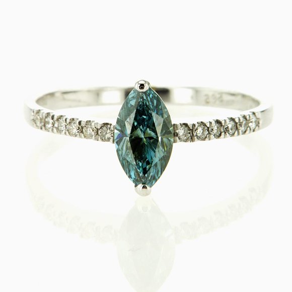 Blue Marquise Cut Diamond Engagement Ring 14K White Gold 0.83 TCW - Picture 5 of 9